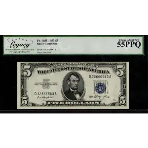 $5 1953 blue seal. Small Silver Certificates 1655