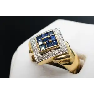 18k Yellow Gold .28 CTW Natural Diamond + Natural Sapphire Ring Mens Man's Pinky (3)