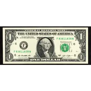 $1 2013 Green seal. Small Size $1 Federal Reserve Notes 3001-B