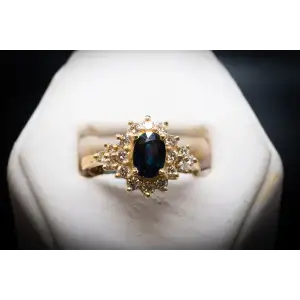 14k Yellow Gold .51 CTW Natural Diamond and 1.0 Carat Natural Blue Sapphire Ring September Birthstone
