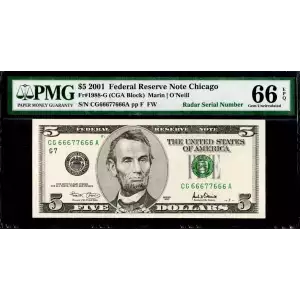 $5 2001  Small Size $5 Federal Reserve Notes 1988-G