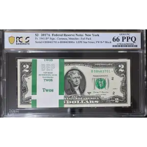 $2 2017-A. Green seal Small Size $2 Federal Reserve Notes 1941-B*