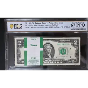 2017-A $2 B09593201* – B09593300* PCGS 67 PPQ