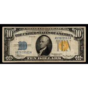 $10 1934-A yellow seal Emergency Notes Issued During WW2 2309
