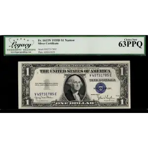 $1 1935-D blue seal. Small Silver Certificates 1613N