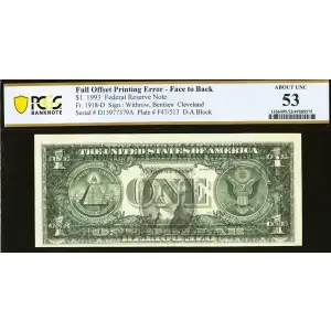 $1 1993 Green seal. Small Size $1 Federal Reserve Notes 1918-D