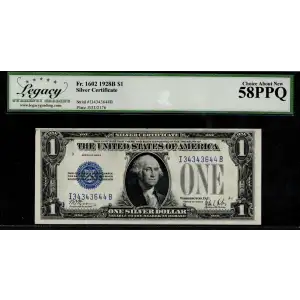 $1 1928-B blue seal. Small Silver Certificates 1602 (2)