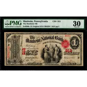 $1 original Red with rays, red serial no., without bank charter no. First Charter Period 380b