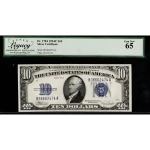 $10 1934-C blue seal. Small Silver Certificates 1704 (2)