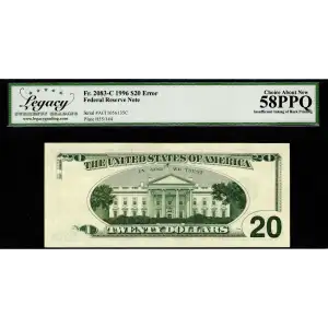 $20 1996 blue-Green seal. Small Size $20 Federal Reserve Notes 2083-C