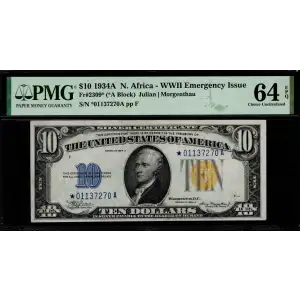 $10 1934-A yellow seal Emergency Notes Issued During WW2 2309* (2)