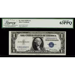 $1 1935-E blue seal. Small Silver Certificates 1614