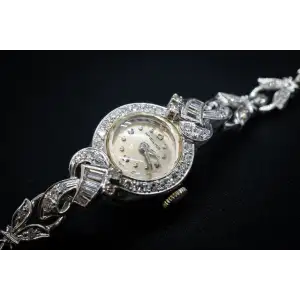 Ladies Antique Hamilton Watch Platinum + White Gold 2+ Carats Natural Diamonds Vintage0