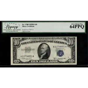 $10 1953-B blue seal. Small Silver Certificates 1708