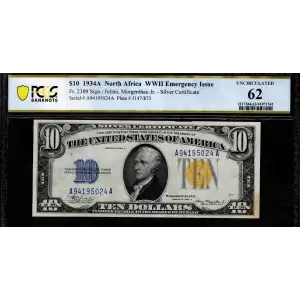 $10 1934-A yellow seal Emergency Notes Issued During WW2 2309