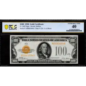 1928 $100 A00063094A PCGS 40