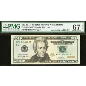 $20 2013 blue-Green seal. Small Size $20 Federal Reserve Notes 2097-F