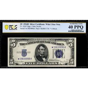 $5 1934-D blue seal. Small Silver Certificates 1654*