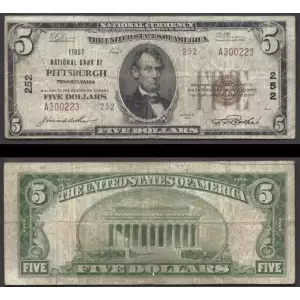 $5 1929 small brown seal. Small National Bank Notes 1800-2