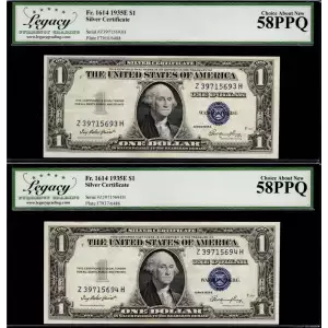 $1 1935-E blue seal. Small Silver Certificates 1614