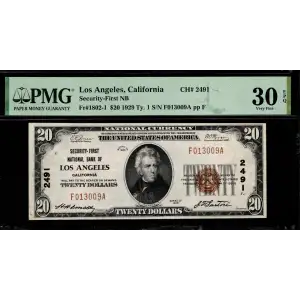 $20 1929 small brown seal. Small National Bank Notes 1802-1