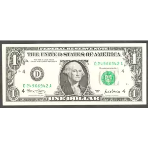 $1 2001 Green seal. Small Size $1 Federal Reserve Notes 1926-D