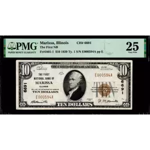 $10 1929 small brown seal. Small National Bank Notes 1801-1