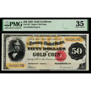 $50 1882 Small Red Gold Certificates 1197