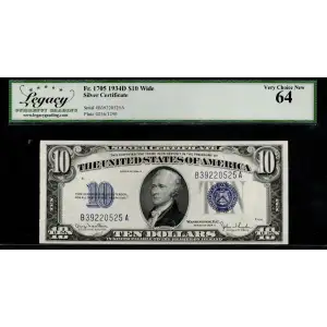 $10 1934-D blue seal. Small Silver Certificates 1705