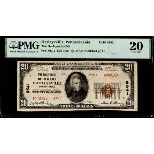$20 1929 small brown seal. Small National Bank Notes 1802-2
