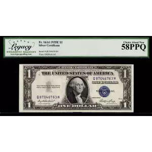 $1 1935-E blue seal. Small Silver Certificates 1614