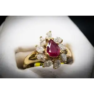 14k Yellow Gold  .75 CTW Natural Diamonds and Natural Ruby Ring July Birthstone (2)