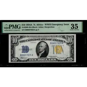 $10 1934-A yellow seal Emergency Notes Issued During WW2 2309