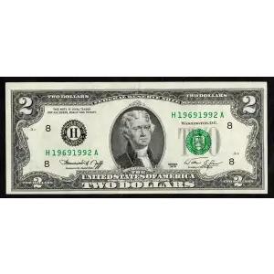 $2 1976 Green seal Small Size $2 Federal Reserve Notes 1935-H