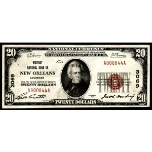 $20 1929 small brown seal. Small National Bank Notes 1802-1