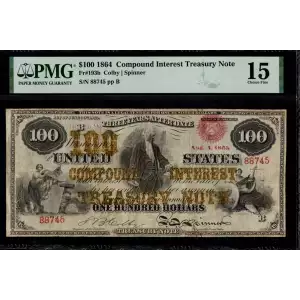 $100  Red Treasury seal Compound Interest Treasury Notes 193b