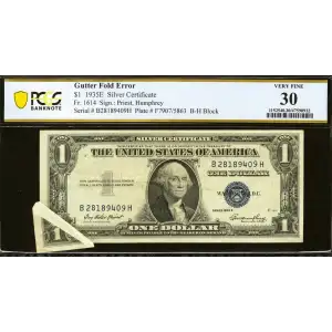 $1 1935-E blue seal. Small Silver Certificates 1614