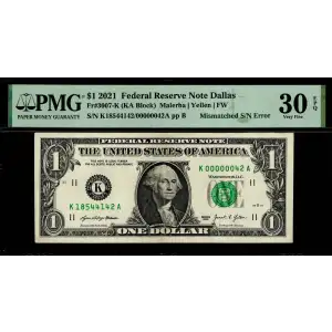 $1 2021 Green seal. Small Size $1 Federal Reserve Notes 3007K