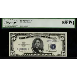 $5 1953-A blue seal. Small Silver Certificates 1656 (2)