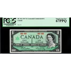 1 Dollar 1967, 1967 Commemorative Issue a. Centennial dates: 1867-1967 replaces serial # Bank of Canada 84