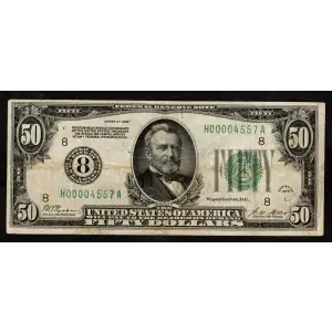 $50 1928  Small Size $50 Federal Reserve Notes 2100-H