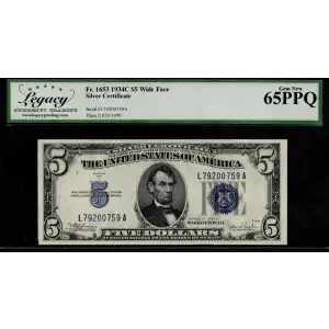 $5 1934-C blue seal. Small Silver Certificates 1653 (2)