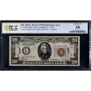 $20 1934-A brown seal Emergency Notes Issued During WW2 2305