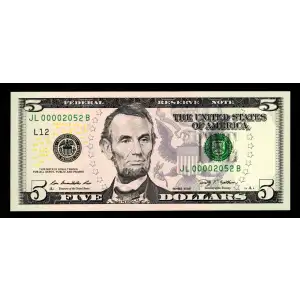 $5 2009  Small Size $5 Federal Reserve Notes 1994-L