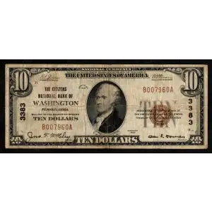 $10 1929 small brown seal. Small National Bank Notes 1801-1