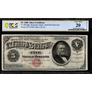 $5 1886 Small Red, plain Silver Certificates 260