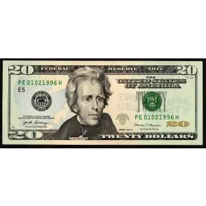 $20 2017-A blue-Green seal. Small Size $20 Federal Reserve Notes 7001-E