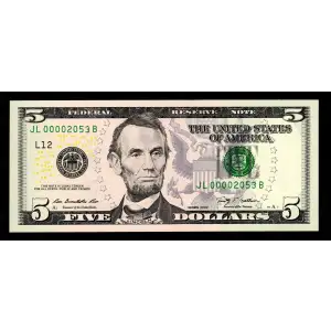 $5 2009  Small Size $5 Federal Reserve Notes 1994-L
