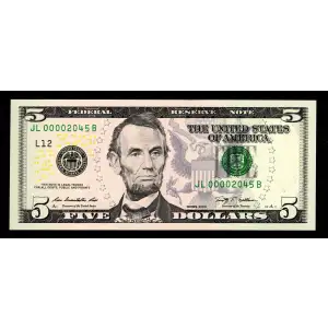 $5 2009  Small Size $5 Federal Reserve Notes 1994-L